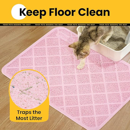 Conlun Cat Litter Mat Litter Trapping Mat, 24" x 17" Premium Durable PVC Grid Mesh with Scatter Control, Non-slip, Less Waste Cat Litter Box Mat, Pink