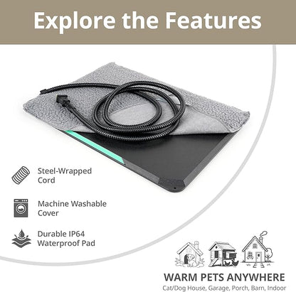 Outdoor Heated Pad for Small Animals, Anti-Bite & Waterproof Cat Heating Pad, Indoor Pet Warmer for Cat Houses/Rabbit Hutches/Chick Brooders in Extreme Weather, 16.5" x 11.8", 35 Watts