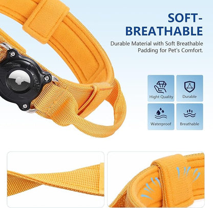 TAGHELP-AirTag Dog Collar with QR Code ID Tag, Tactical Military Reflective Adjustable Dog Collar with Holder Handle, for Large Medium Dogs, Durable Nylon with Metal Buckle (Yellow-M)