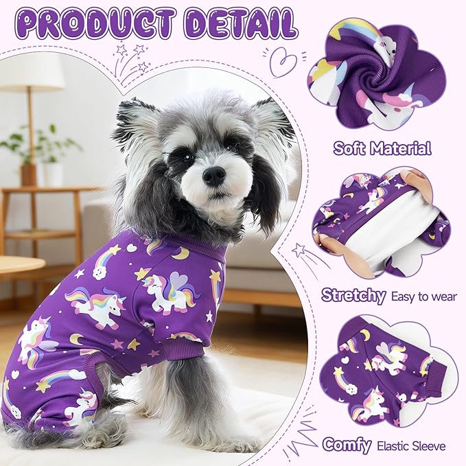 XPUDAC 4 Pack Dog Pajamas Cute Soft Dog Clothes for Small Medium Dogs Boy Girl Stretchy Pjs Jammies Outfit Puppy Onesies, X-Small