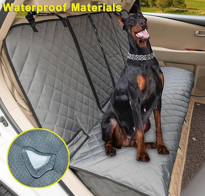 Dog Car Seat Cover, Deluxe Waterproof Pet Back Carseat Protector for Cars, SUVs, Trucks, Nonslip and Easy Cleanup Backseat Pet Cover for Automotive Rear Bench (Grey)