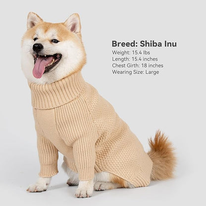 cyeollo Dog Sweater Turtleneck Knitted Sweaters with Long Sleeves Winter Dog Clothes Sweaters for Small Dogs Beige
