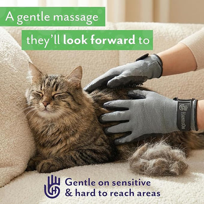 HandsOn Pet Grooming Gloves - #1 Ranked, Award Winning Shedding, Bathing, & Hair Remover Gloves for Cats, Dogs, and Horses (Green / Black, Large)