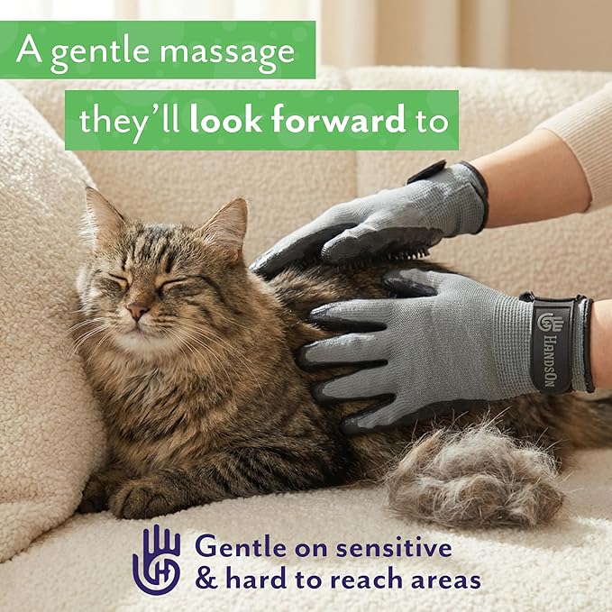 H HANDSON Pet Grooming Gloves - Patented #1 Ranked, Award Winning Shedding, Bathing, & Hair Remover Gloves - Gentle Brush for Cats, Dogs, and Horses (Red, Large)