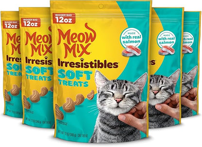 Meow Mix Irresistibles Soft Cat Treats Made With Real Salmon, 12 Oz. Pouch (Pack of 5)