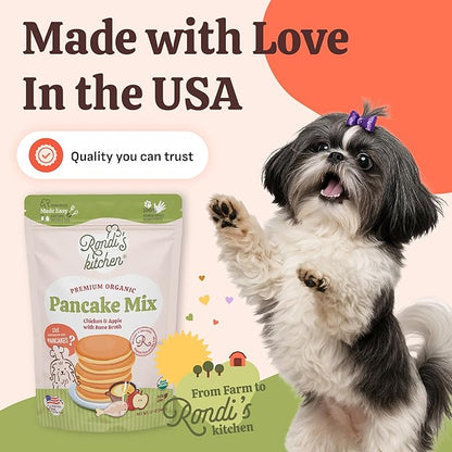 Rondi's Kitchen Organic Dog Pancake Mix - Natural Healthy Treat for All Dogs - Superfood Snack Made with Human-Grade Ingredients - Makes About 38 Pancakes - Chicken & Apple with Bone Broth