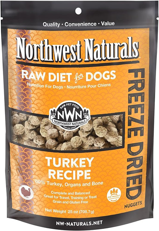 Northwest Naturals Freeze-Dried Turkey Dog Food - Bite-Sized Nuggets - Grain-Free, High-Protein, Raw Diet, Human-Grade, Limited Ingredients, All Natural, Made in the USA, Healthy & Nutritious - 25 Oz