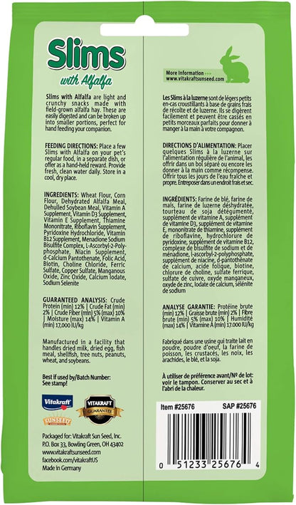 Vitakraft Slims with Alfalfa Small Animal Treats 1.76 oz - Wholesome Crunchy Snack Sticks for Guinea Pigs Rabbits and Small Animals - Healthy Enrichment and Reward (Pack of 3)