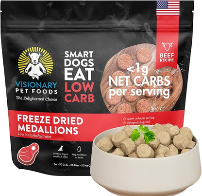 Visionary Pet Foods Freeze Dried Raw Dog Food, Topper & Meal Mixer – Real Beef | KetoPet Research Formula | Less Than 1g Net Carbs | Ketogenic | Grain Free High Protein | Made in USA | 25oz