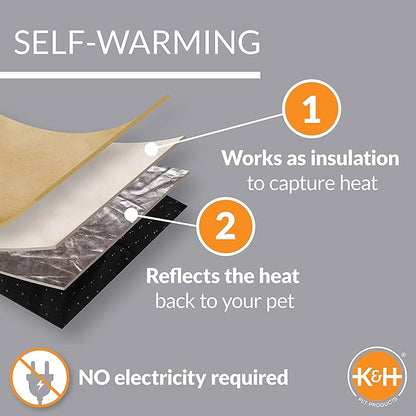K&H Pet Products Self-Warming Dog Crate Pad, Self Heating Cat Mat, Portable, Machine Washable, No Electric Needed, Adjustable Fit, Non-Slip, Great for Cat Window Perches - Extra-Small 14 X 22in Gray
