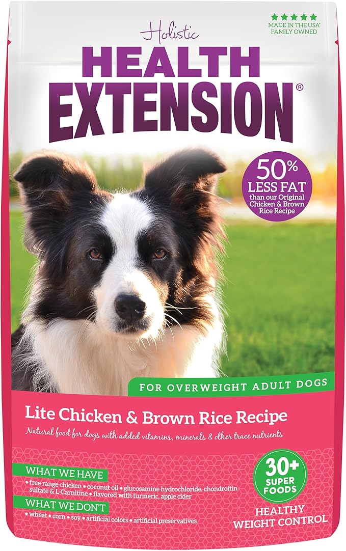 Health Extension Lite Chicken & Brown Rice Dry Dog Food, Low Fat Formula Supports Healthy Weight, with Probiotics & Superfoods for Digestion & Coat Health (30 lb)