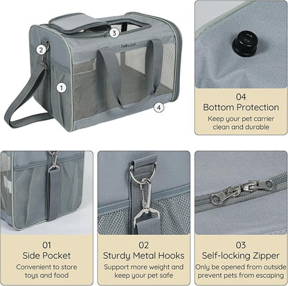 BELLA & PAL Cat Carrier Travel Bag, Airline Approved Lightweight Cat Carrier, Soft Sided Pet Carrier for Puppy Dogs Up to 18lbs, Collapsible Kitten Bag with Removable Waterproof Mat, Ventilated Mesh