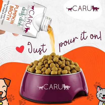Caru - Daily Dish Pumpkin Broth - Meal Topper for Dogs & Cats - Supports Overall Pet Health - Pour-Over Broth for Wet/Dry Food - Human Grade Ingredients - Non-GMO - Made in USA - 12 Pack