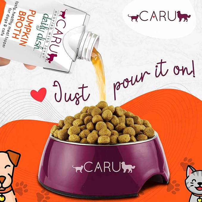 Caru - Daily Dish Pumpkin, Beef & Chicken Bone Broth - Meal Topper for Dogs & Cats - Supports Overall Pet Health - Pour-Over Broth for Wet/Dry Food - Human Grade Ingredients - 3 Pack Variety