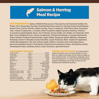 Wellness CORE+ Adult Dry Cat Food for Indoor Cats, Natural, Grain Free Kibble, Salmon and Herring Meal Recipe, 11 lb Bag