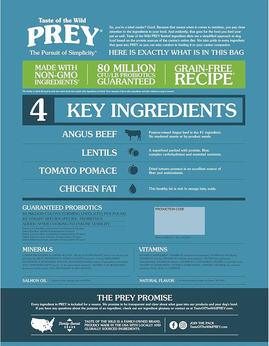 Taste of the Wild PREY ® Real Meat High Protein Limited Ingredient Dry Dog Food Grain-Free Recipe Made with Premium Real Ingredients That Provide High Amounts of Protein, Antioxidants, and Probiotics
