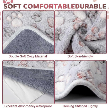 Reginary 4 Pcs Waterproof Guinea Pig Blankets Washable Small Animal Fleece Bedding Guinea Pig Cage Liners Reusable Training Pads Pet Pee Pad Sleep Mat for Hamster(Adorable Paw,12 x 12 Inch)