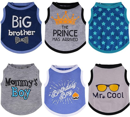 Sadnyy 6 Pack Winter Dog Shirt Boy Pet Clothes Doggy Tee Tank Top Kitten Shirts with Letters for Small Medium Dogs Cats Soft Cozy Chihuahua Vest Apparel for Dog Cat Puppy(Small)