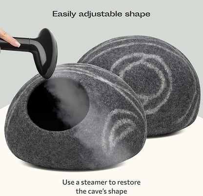 MEOWFIA Cat Cave – Premium Felt Cat Bed for Indoor Cats, Handmade Merino Wool (Dark Grey, Large)