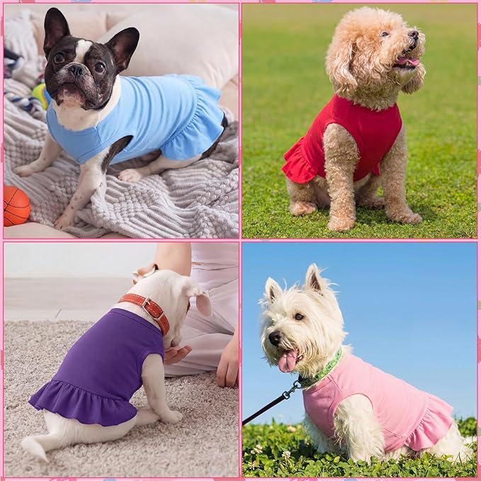 6 Pieces Dog Dresses Shirt Skirt Sleeveless Dress Breathable Pet Shirts with Ruffles Puppy Sundress Outfits for Dogs and Cats (S Size)