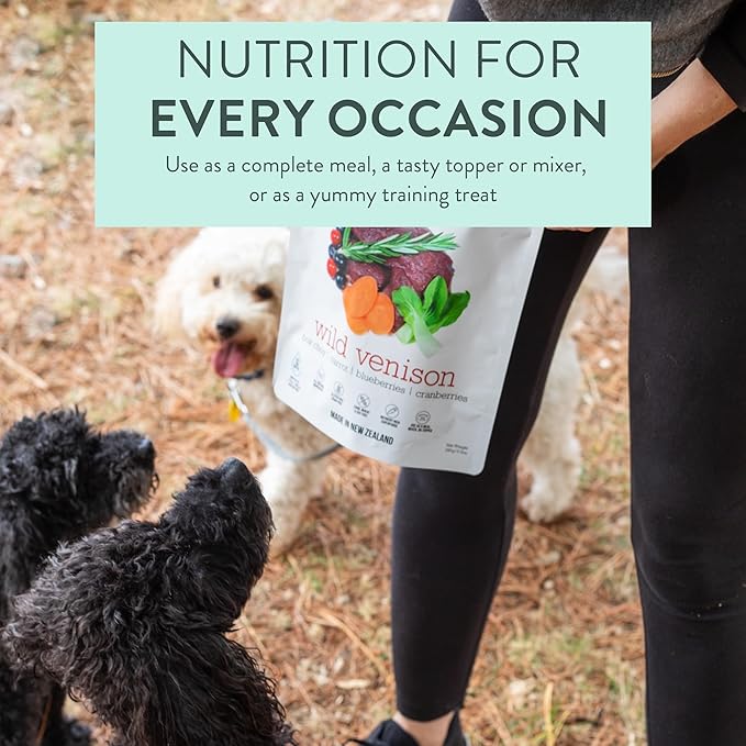 The New Zealand Natural Pet Food Co. WOOF Freeze Dried Dog Food - Wild Venison Recipe,High Protein Dog Food Toppers, Freeze Dried Meals & Treats,2.2 lb