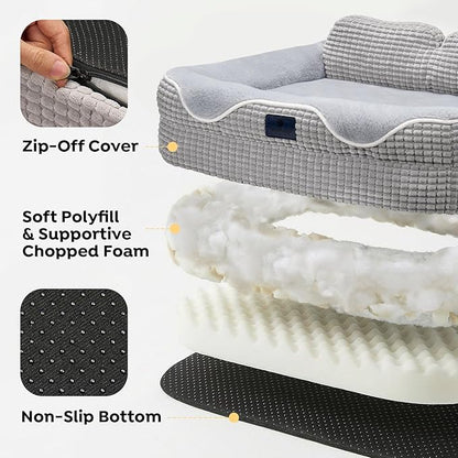 Veehoo Cute Dog Bed for Medium Sized Dogs, Orthopedic Waterproof Medium Pet Beds with Sides, High Back Non-Slip Bottom and Egg-Crate Foam Pet Couch Sofa with Washable Removable Cover Grey, 28"