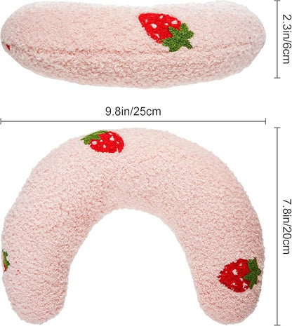 Lystaii Cat Calming Pillow for Indoor Pets - Soft Fluffy Cat & Dog Bed - Dog Neck Pillow Pet Toy Half Donut Anxiety Relief with Cute Embroidery Pattern (Pink, Strawberry)
