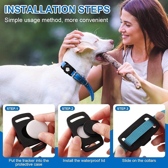 Smart Pet Tracker for Collar - Dog Tracker Pet Location Tracker with Holder | Real-Time Location, No Monthly Fee/ SIM Card, Work with IOS Only (Not for Android), Ultra-Slim, IP68 Waterproof Holder, Black