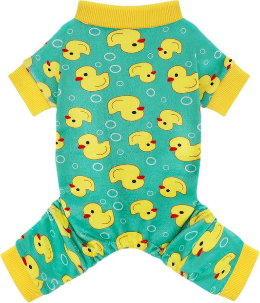Paiaite Dog Pajamas Onesie: Comfortable Four-Legged Apparel for Small, Medium, & Large Dogs, Polyester Material for Comfort, Wrinkle Resistance, Moisture Wicking, and Stretchiness Yellow Duck M