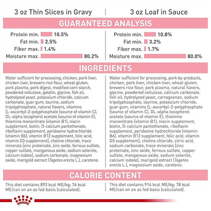 Royal Canin Feline Health Nutrition Kitten Thin Slices in Gravy and Loaf in Sauce Variety Pack Cat Food, 3 oz (Pack of 12)