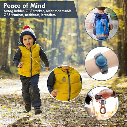 2 Pack Airtag Holder for Kids Hidden,GPS Tracker Case, Anti-Removal Airtag Silicone Case with Pins, Suitable for Children, Elderly, Pets, Backpack, Luggage(White,Navy Blue)