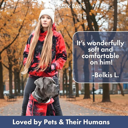 Spark Paws Dog Hoodie – Premium Dog Sweater for Small, Medium, and Large Dogs | Warm Outfits for French Bulldogs, Pitbull, Puppy, Winter Jacket Alternative - Red & Black - M