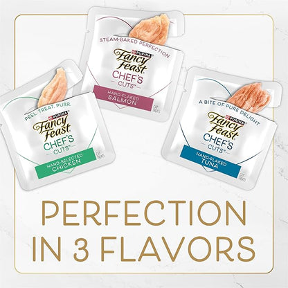 Purina Fancy Feast Purely Hand-Flaked Tuna Cat Treats, Steam-Baked Real Tuna, Pack of 5, 10 Count Pouches