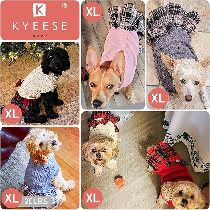 KYEESE Dog Sweater Warm Pullover Pet Coats Stretchy Cat Sweaters Thick Dogs Clothes with Bowtie Soft Turtleneck Pet Sweater Dress Knitwear Dog Sweaters for Small Dogs Girl for Cold Weather Winter