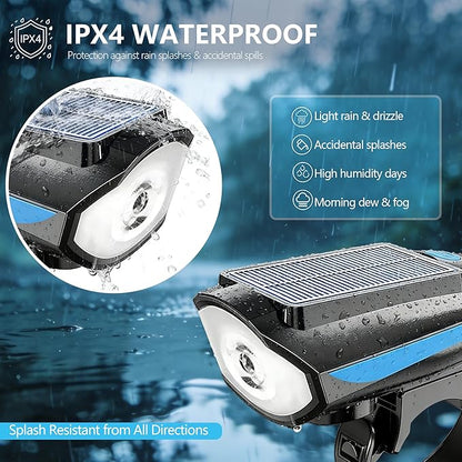 Pet Stroller Light, Solar Powered LED Light for Dog Stroller, Cat Stroller, Wagon – 3 Modes (S/H/F) with Safety Horn, USB Rechargeable, IPX4 Waterproof, Wrap & Hook Strap for Easy Attachment