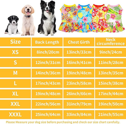 4PCS Hawaiian Dog Dresses for XXL Large Dogs Girl Female Pink Yellow Red Blue Skirts Summer Sundress Pineapple Flower Pattern Soft Lightweight for Holiday Party Beach XXL