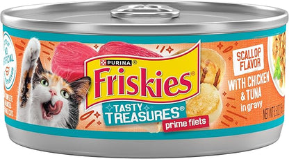 Purina Friskies Wet Cat Food Tasty Treasures With Chicken and Tuna in Gravy (Scallop Flavor) - (Pack of 24) 5.5 oz. Cans