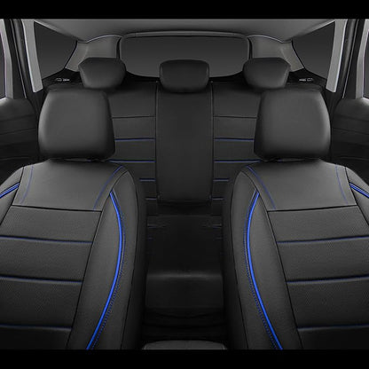 CAR PASS Universal FIT Piping Leather Car Seat Cover, for suvs,Van,Trucks,Airbag Compatible,Inside Zipper Design and Reserved Opening Holes (Full Set, Black and Blue)
