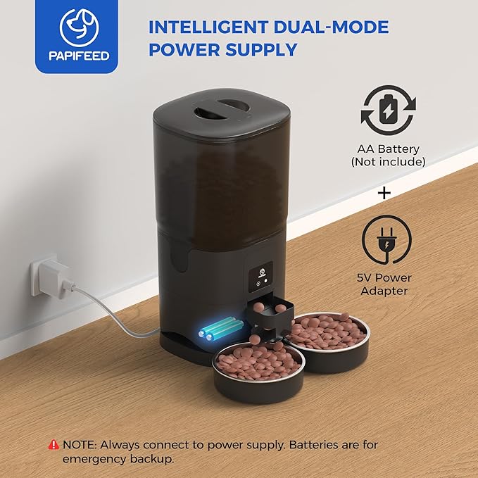 PAPIFEED Automatic Cat Feeder 2 Cats, 2.4G WiFi Cat Food Dispenser with App Control, 7L Slow Feed Timed Cat Feeders for Dry Food, 10 Meals/Day, 12 Portions/Meal, Dual Power Supply