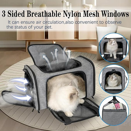 Top tasta Dog Cat Carrier Pet Carriers for Large Cats Small Dogs Carrier Soft Sided Puppy up to 25Lbs Dog Carrier Portable Foldable Dog Cat Travel Carrier (Large-Grey& Black -20 * 13 * 13)