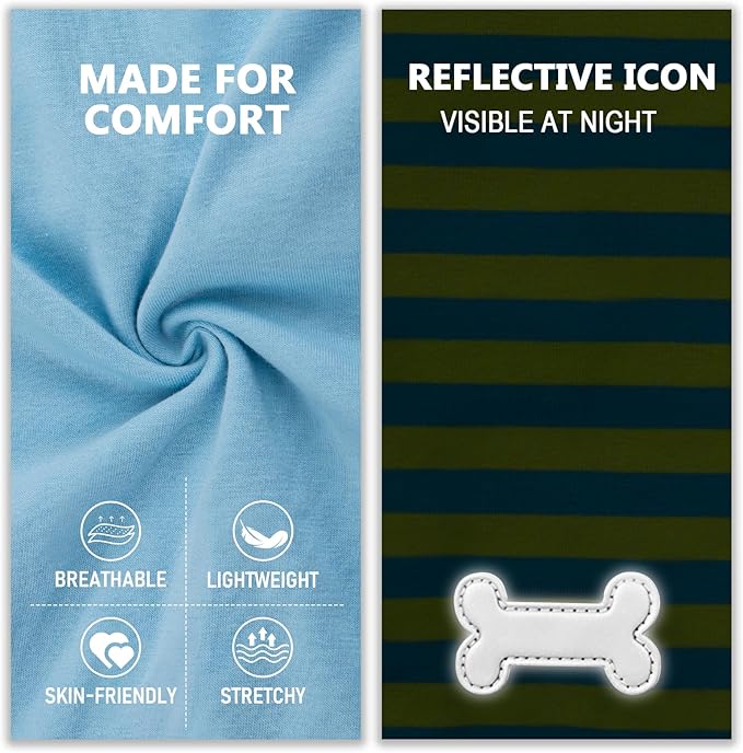 KYEESE 2Pack Dog Shirt, Soft Striped Dogs T Shirts, Lightweight Doggie Tank Top Cat Clothes, Sleeveless Dog Shirt for Small Dogs, Stretchy Pet Vest, Blue, Medium