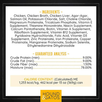 Hound & Gatos Wet Dog Food, 98% Real Meat, Single Protein Chicken Recipe, Supports Digestive Health, High Protein, Limited Ingredients, Grain Free, 13 oz. Cans (Pack of 12)
