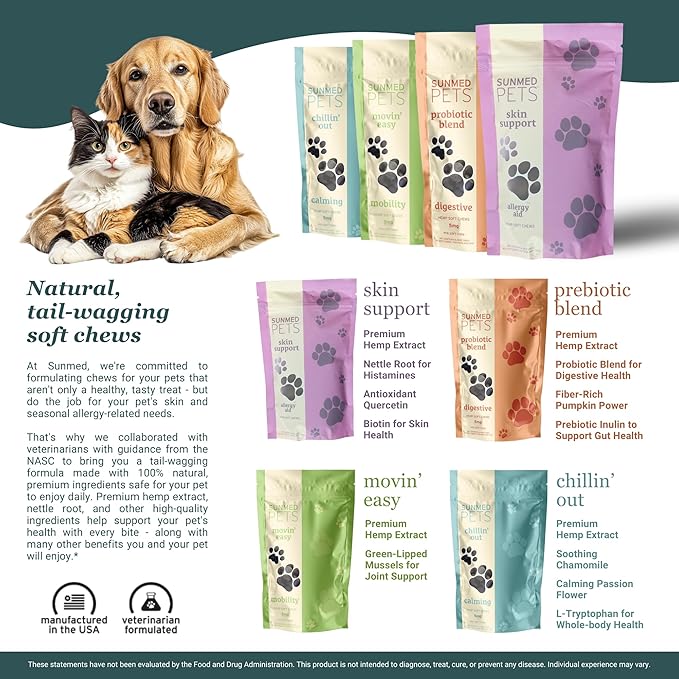 Sunmed Skin Support Dog Allergy Relief Chews – Natural Seasonal Allergy Relief with Nettle, Quercetin, & Green-Lipped Mussel – Soothes Itchy Skin, Supports Health – 40 Count