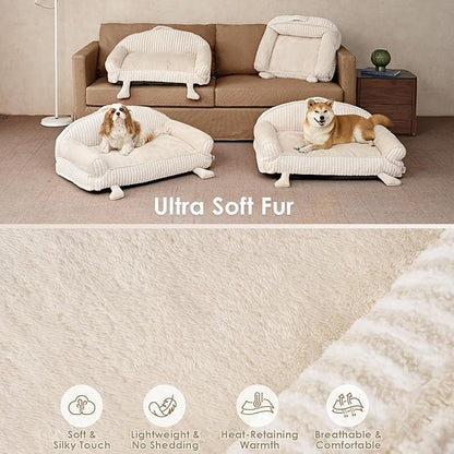 EHEYCIGA Washable Dog Beds for Large Dogs 36 Inch - Striped Cat Couch for Indoor Cats with Removable Cover, Shredded Memory Foam Waterproof Puppy Bed with Non - Slip Bottom, Cream