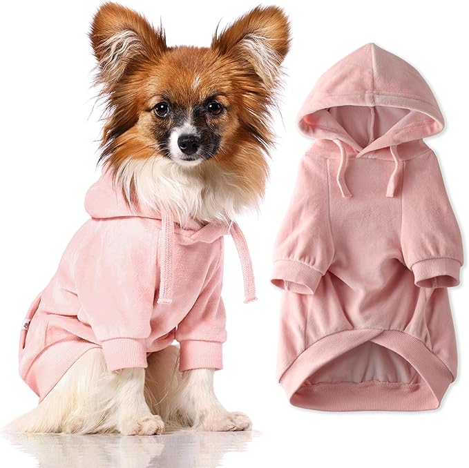 Pet Passion Cooper II Organic Cotton Velour Dog Hoodie Pet Coat for Small, Medium and Large Dogs, Pink, Small