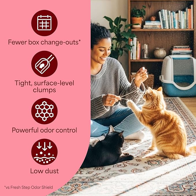 Fresh Step Advanced Ever Fresh Multi Cat Clumping Cat Litter, Unscented, Low Dust, Odor Control with Ammonia Block Tech, Compatible in Automatic Litter Boxes, 32 lb. (2 x 16 lb.)