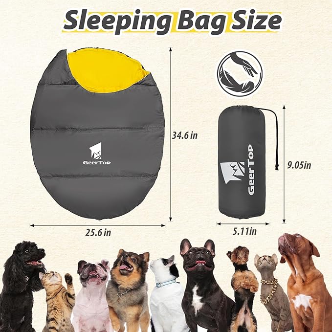 GEERTOP Lightweight Dog Sleeping Bag Portable Cozy Durable Machine Washable Pet Bed for Camping, Hiking Travel