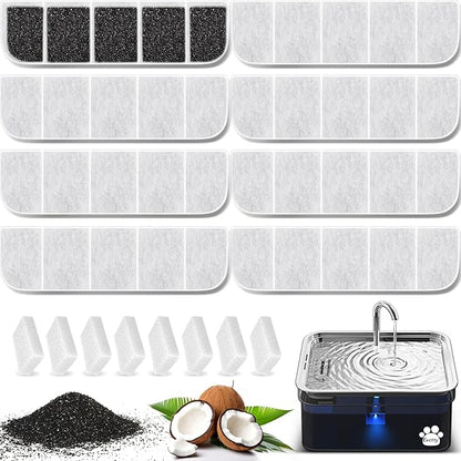 8 Pack Replacement F-ilters with 8 Pack Replacement P-ump F-ilters for Kastty 2.8GAL/10.5L SUS304 Stainlee Steel Large Dog Water Fountain, Made of Food Grade Activated Carbon and PP Cotton