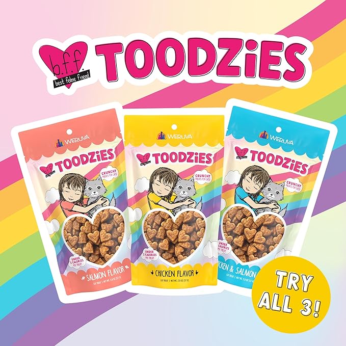 Bundle of Weruva BFF Toodzies Crunchy Cat Treats: Chicken, Chicken & Salmon, and Salmon Crunchy Cat Treats, 2oz Bags