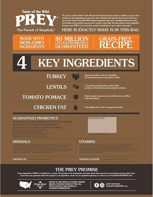 Taste of the Wild Prey Turkey Limited Ingredient Recipe Dry Dog Food 8 lb